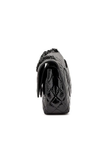 Chanel So Black Classic Double Flap Quilted Shiny Crumpled Bag,CHANEL,BAGS
