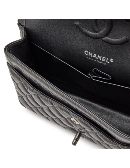 Chanel So Black Classic Double Flap Quilted Shiny Crumpled Bag,CHANEL,BAGS