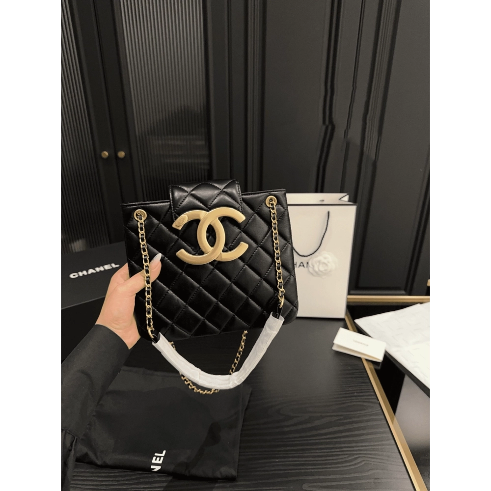 Chanel WomenS Bag 24C Series Diamond Lambskin Large LOGO Chain Bag Shoulder Crossbody Bag AS4596 Black,CHANEL,BAGS