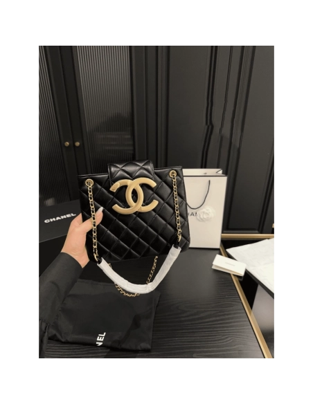 Chanel WomenS Bag 24C Series Diamond Lambskin Large LOGO Chain Bag Shoulder Crossbody Bag AS4596 Black,CHANEL,BAGS