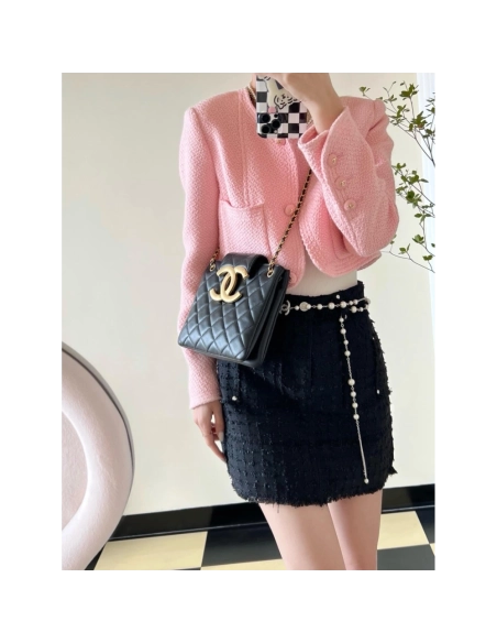 Chanel WomenS Bag 24C Series Diamond Lambskin Large LOGO Chain Bag Shoulder Crossbody Bag AS4596 Black,CHANEL,BAGS