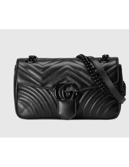 GG Marmont Medium Shoulder Bag Black Leather,GUCCI,BAGS