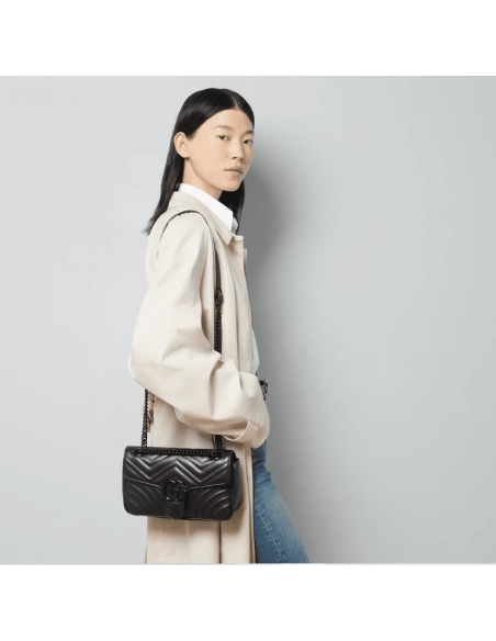 GG Marmont Medium Shoulder Bag Black Leather,GUCCI,BAGS