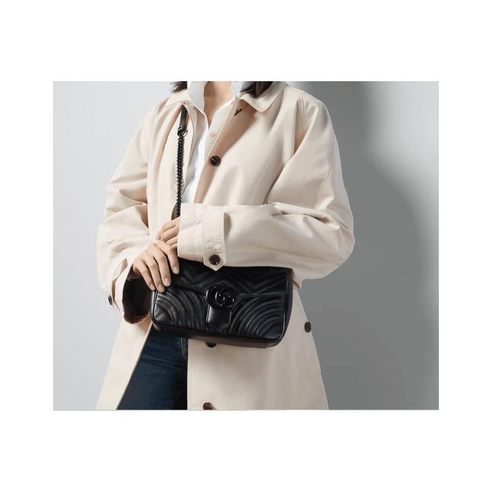 GG Marmont Medium Shoulder Bag Black Leather,GUCCI,BAGS