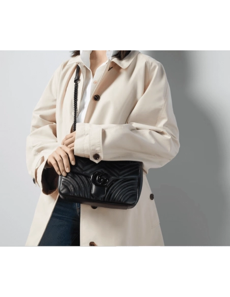 GG Marmont Medium Shoulder Bag Black Leather,GUCCI,BAGS