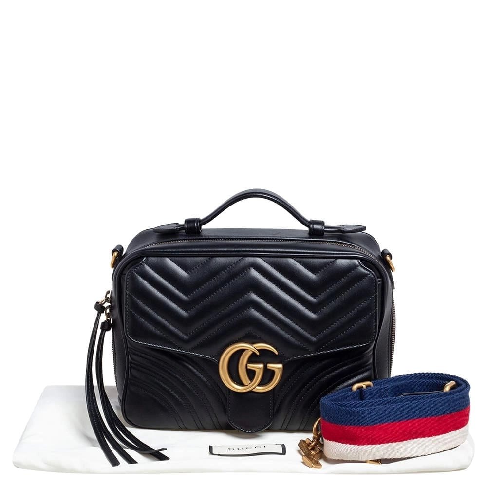 Gucci Black Matelasse Leather Small GG Marmont Bag,GUCCI,BAGS