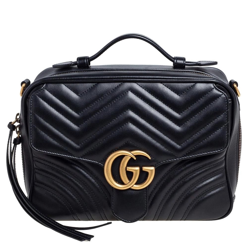 Gucci Black Matelasse Leather Small GG Marmont Bag,GUCCI,BAGS