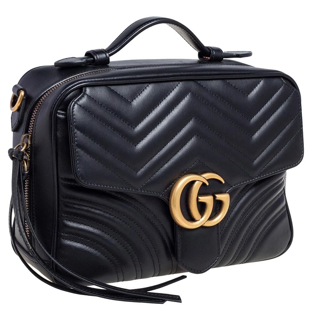 Gucci Black Matelasse Leather Small GG Marmont Bag,GUCCI,BAGS