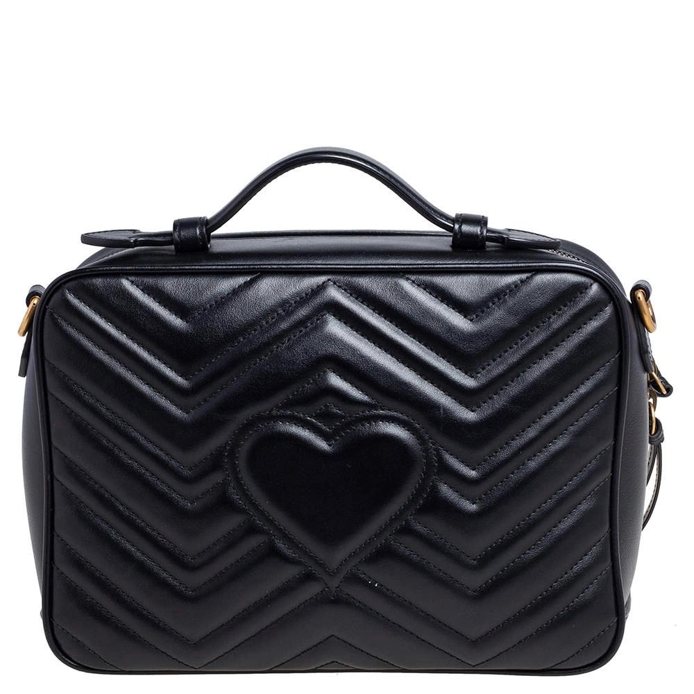 Gucci Black Matelasse Leather Small GG Marmont Bag,GUCCI,BAGS