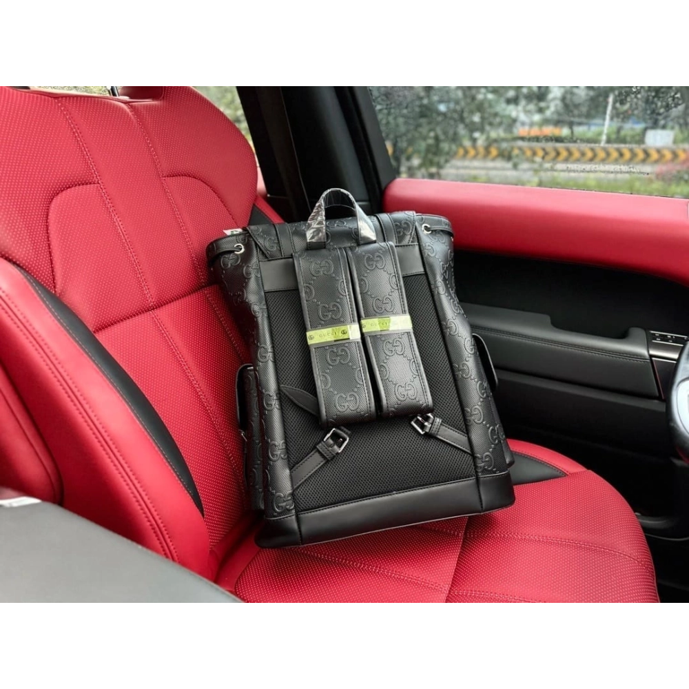 Gucci GG Leather Logo Embossed Backpack,GUCCI,BAGS