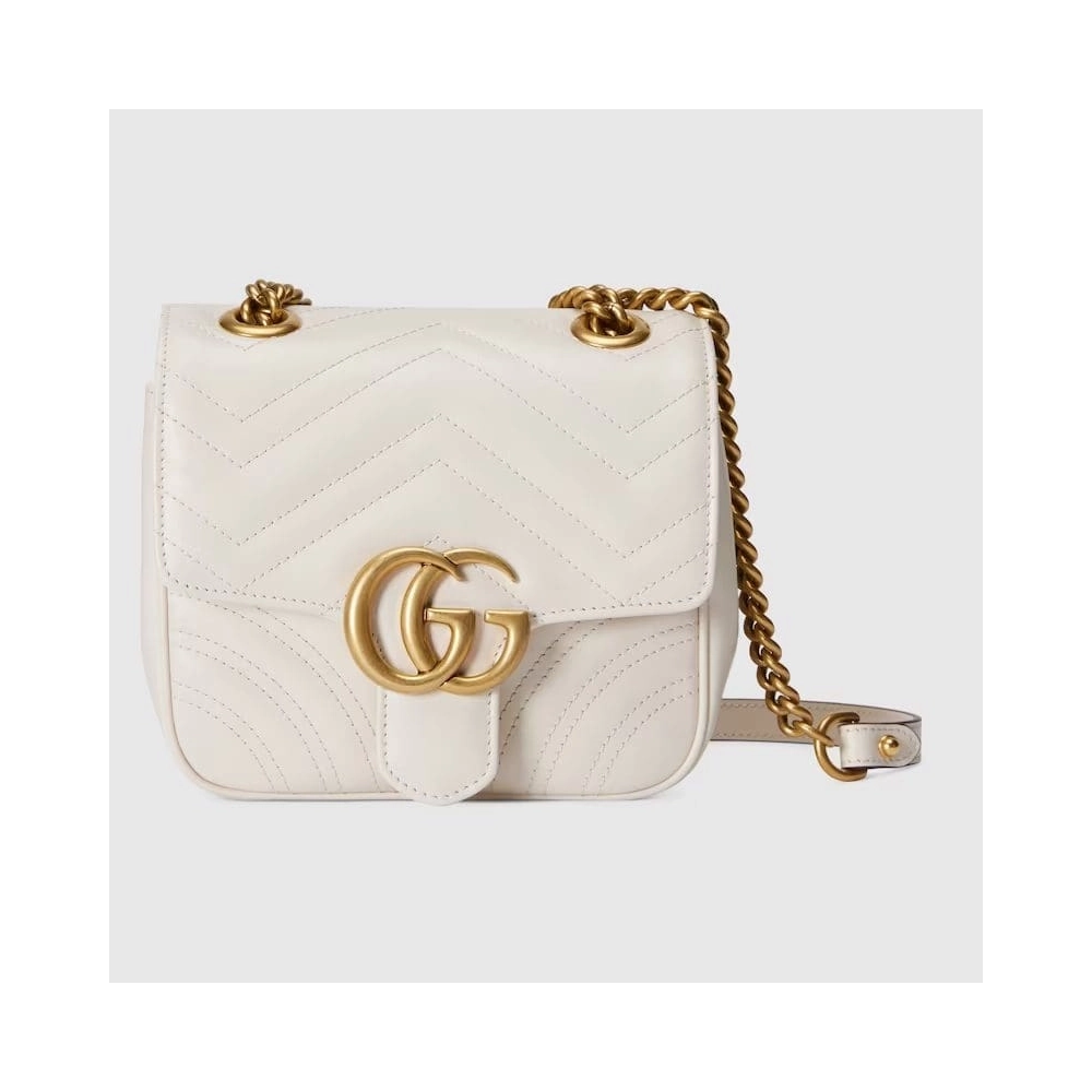 GUCCI MARMONT MINI SHOULDER BAG (White),GUCCI,BAGS