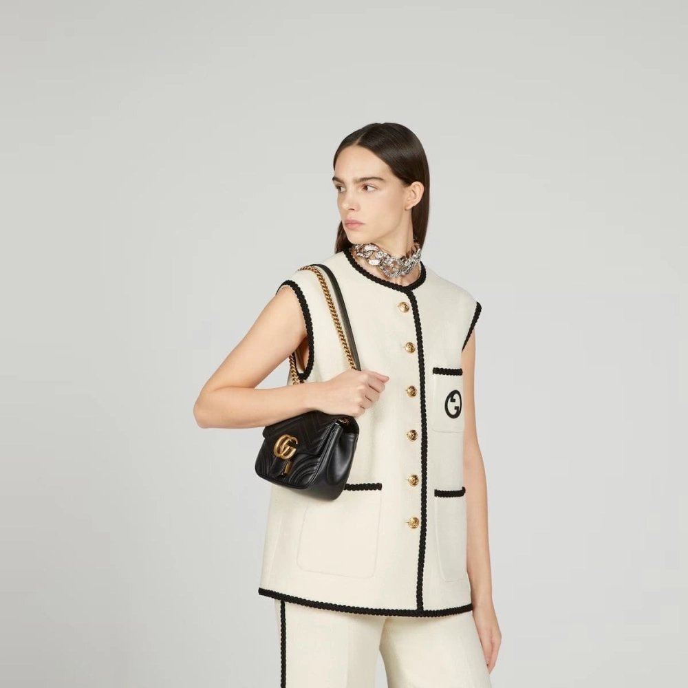 GUCCI MARMONT MINI SHOULDER BAG BLACK,GUCCI,BAGS