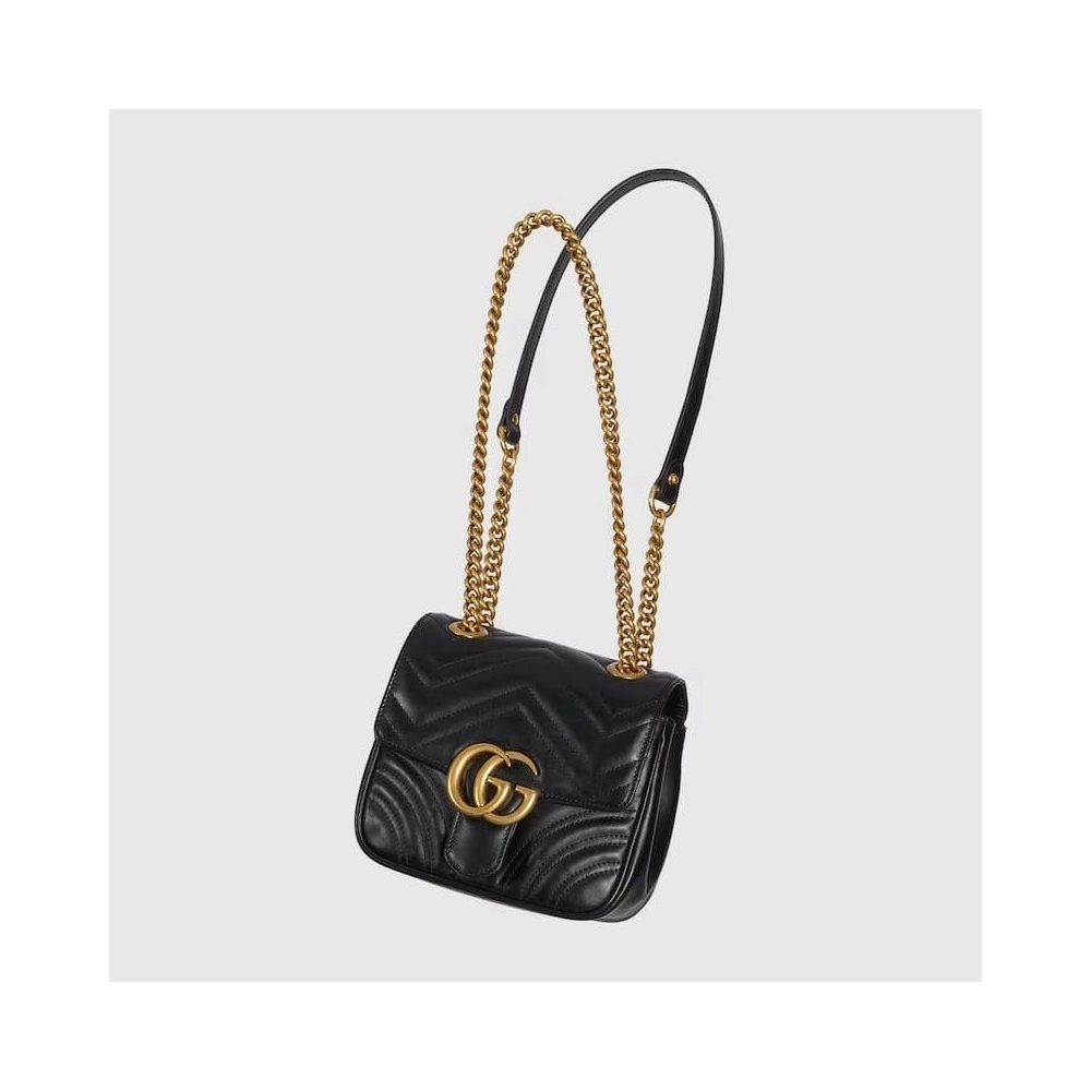 GUCCI MARMONT MINI SHOULDER BAG BLACK,GUCCI,BAGS