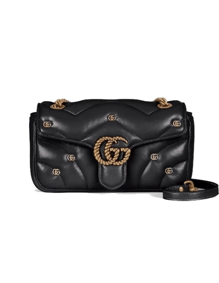 GUCCI MARMONT SMALL SHOULDER BAG BLACK,GUCCI,BAGS