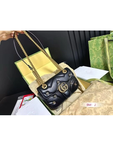 GUCCI MARMONT SMALL SHOULDER BAG BLACK,GUCCI,BAGS