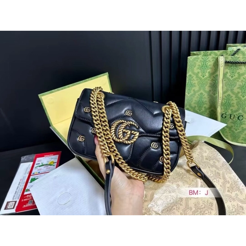 GUCCI MARMONT SMALL SHOULDER BAG BLACK,GUCCI,BAGS