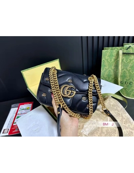 GUCCI MARMONT SMALL SHOULDER BAG BLACK,GUCCI,BAGS