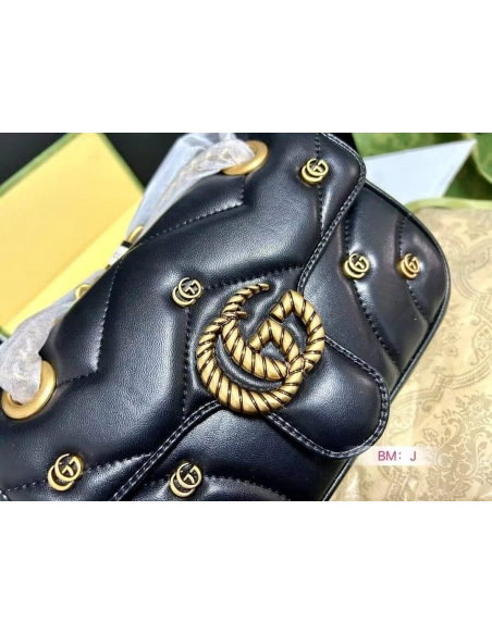 GUCCI MARMONT SMALL SHOULDER BAG BLACK,GUCCI,BAGS