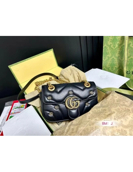 GUCCI MARMONT SMALL SHOULDER BAG BLACK,GUCCI,BAGS
