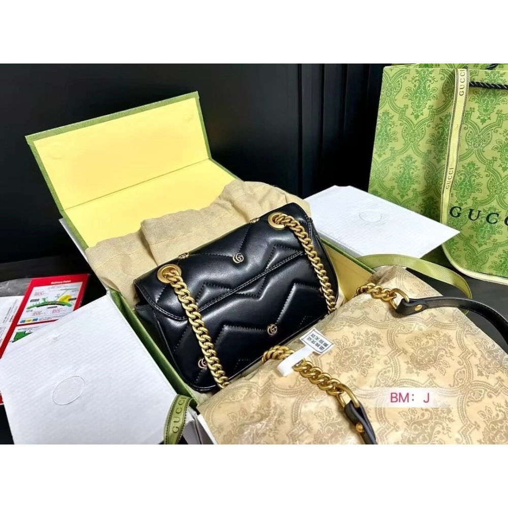 GUCCI MARMONT SMALL SHOULDER BAG BLACK,GUCCI,BAGS