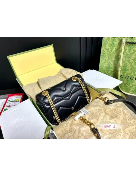 GUCCI MARMONT SMALL SHOULDER BAG BLACK,GUCCI,BAGS
