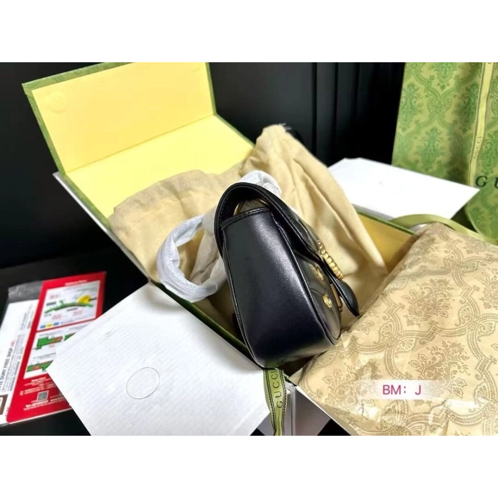 GUCCI MARMONT SMALL SHOULDER BAG BLACK,GUCCI,BAGS