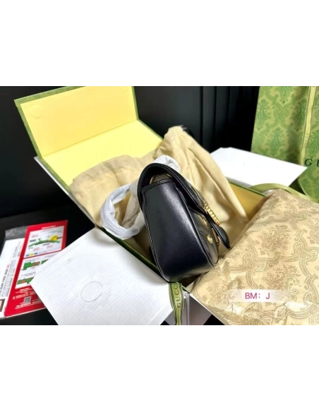 GUCCI MARMONT SMALL SHOULDER BAG BLACK,GUCCI,BAGS