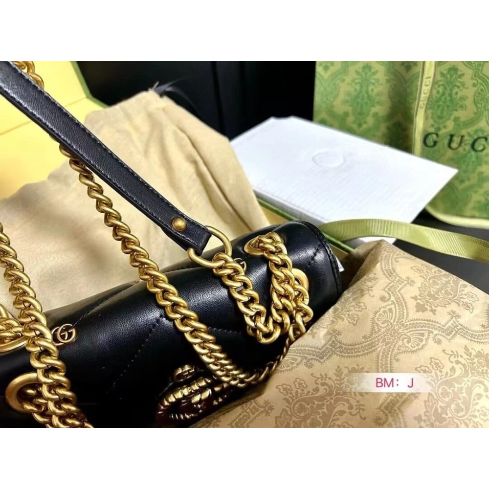 GUCCI MARMONT SMALL SHOULDER BAG BLACK,GUCCI,BAGS