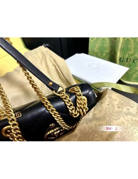 GUCCI MARMONT SMALL SHOULDER BAG BLACK,GUCCI,BAGS
