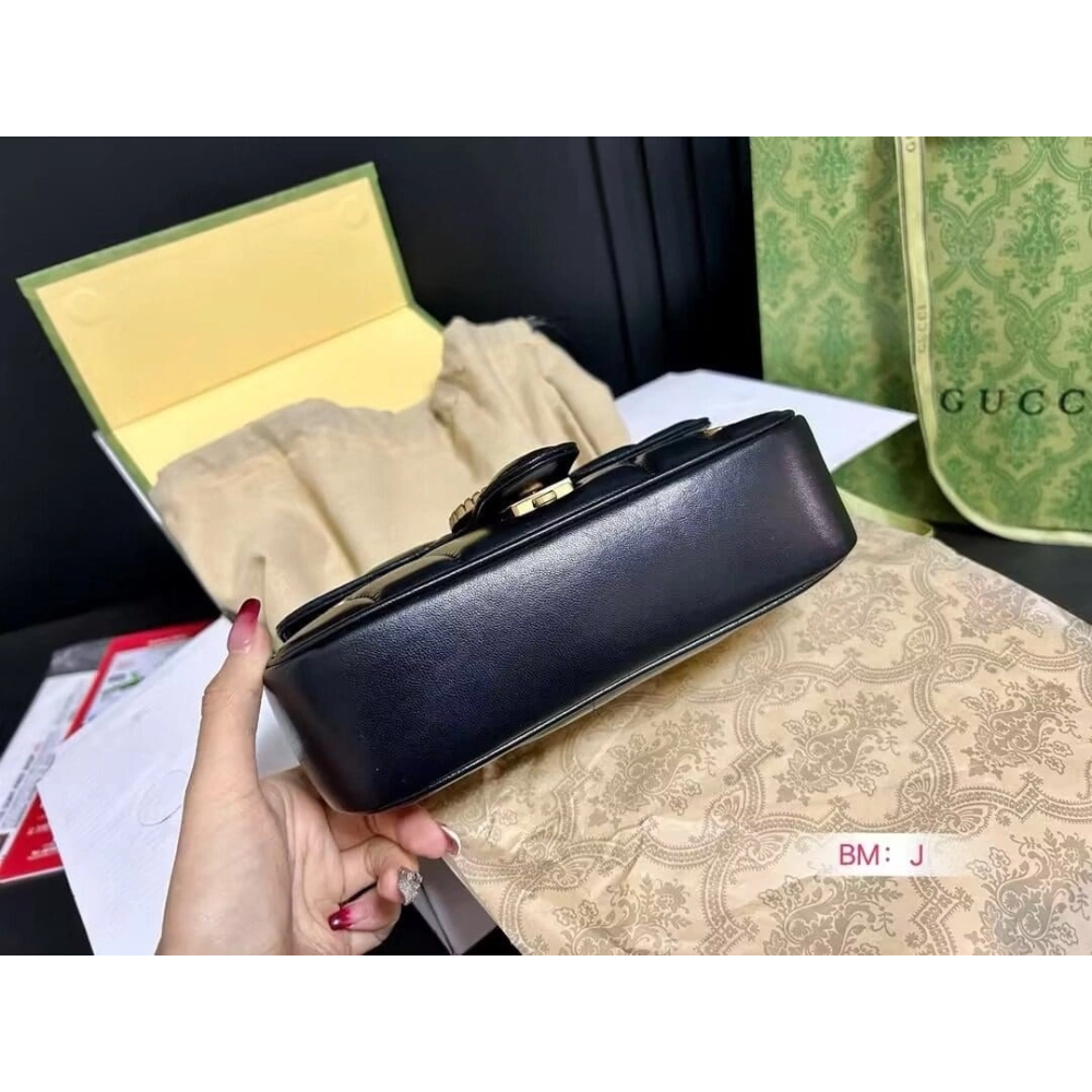 GUCCI MARMONT SMALL SHOULDER BAG BLACK,GUCCI,BAGS