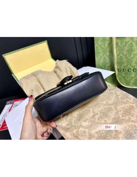 GUCCI MARMONT SMALL SHOULDER BAG BLACK,GUCCI,BAGS