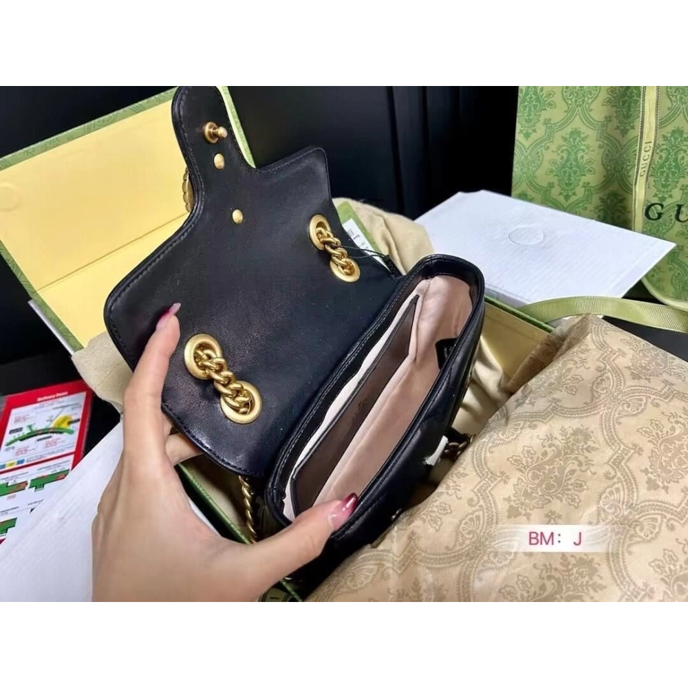 GUCCI MARMONT SMALL SHOULDER BAG BLACK,GUCCI,BAGS