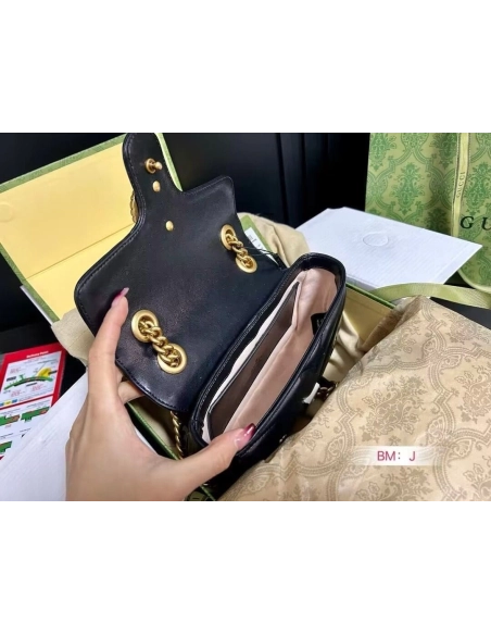GUCCI MARMONT SMALL SHOULDER BAG BLACK,GUCCI,BAGS