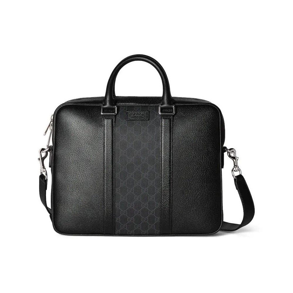 GUCCI MEDIUM GG BRIEFCASE WITH LOGO PLAQUE,GUCCI,BAGS
