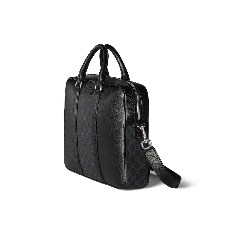 GUCCI MEDIUM GG BRIEFCASE WITH LOGO PLAQUE,GUCCI,BAGS