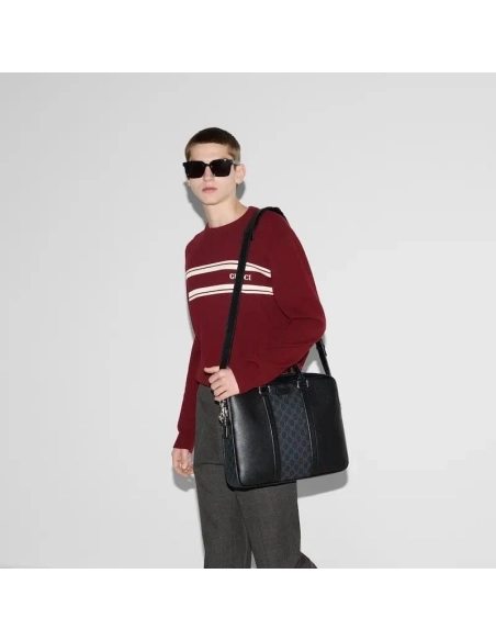 GUCCI MEDIUM GG BRIEFCASE WITH LOGO PLAQUE,GUCCI,BAGS