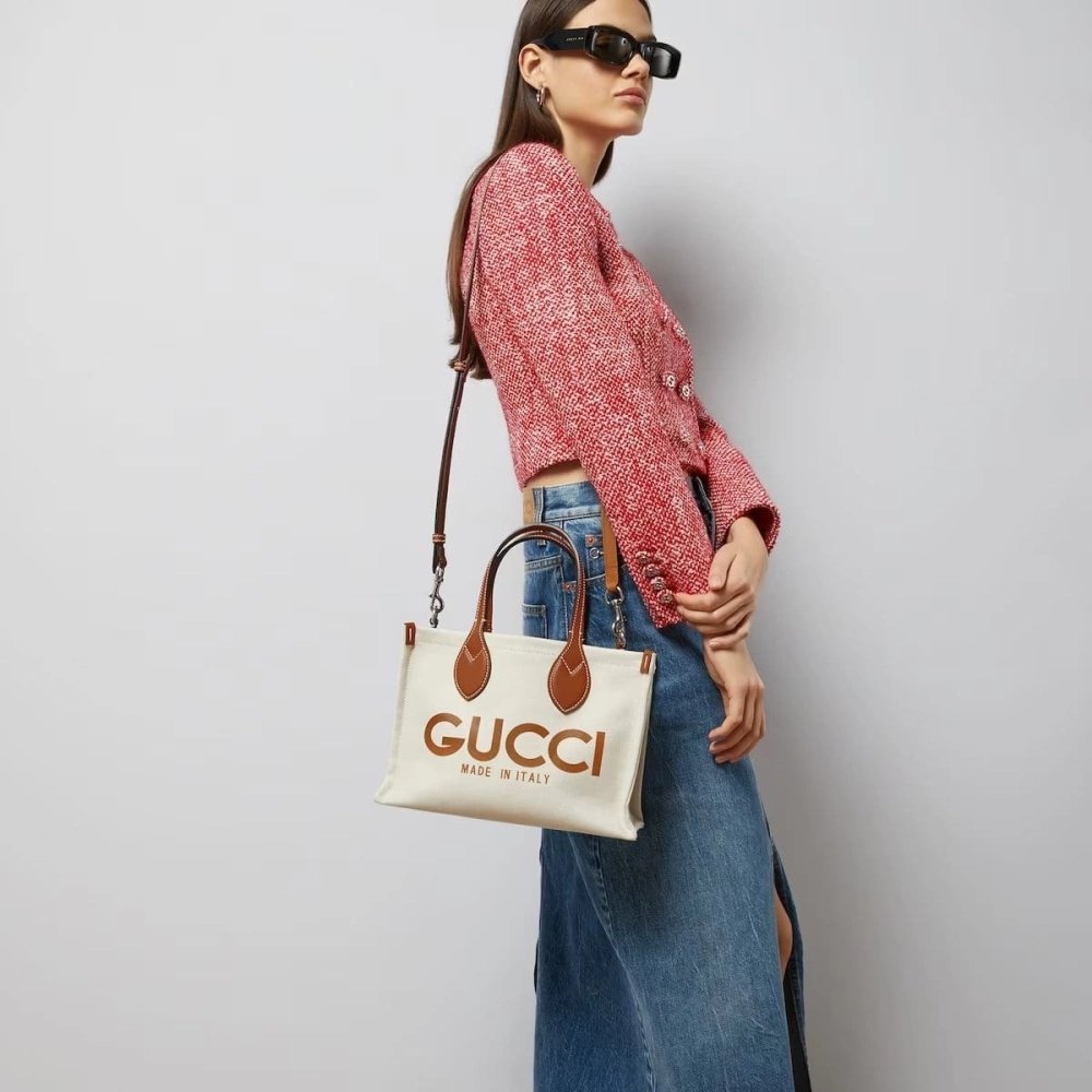 GUCCI MINI TOTE BAG WITH GUCCI PRINT,GUCCI,BAGS