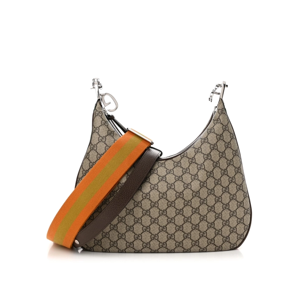 Gucci Supreme Monogram Textured Calfskin Web Large Attache Shoulder Bag,GUCCI,BAGS