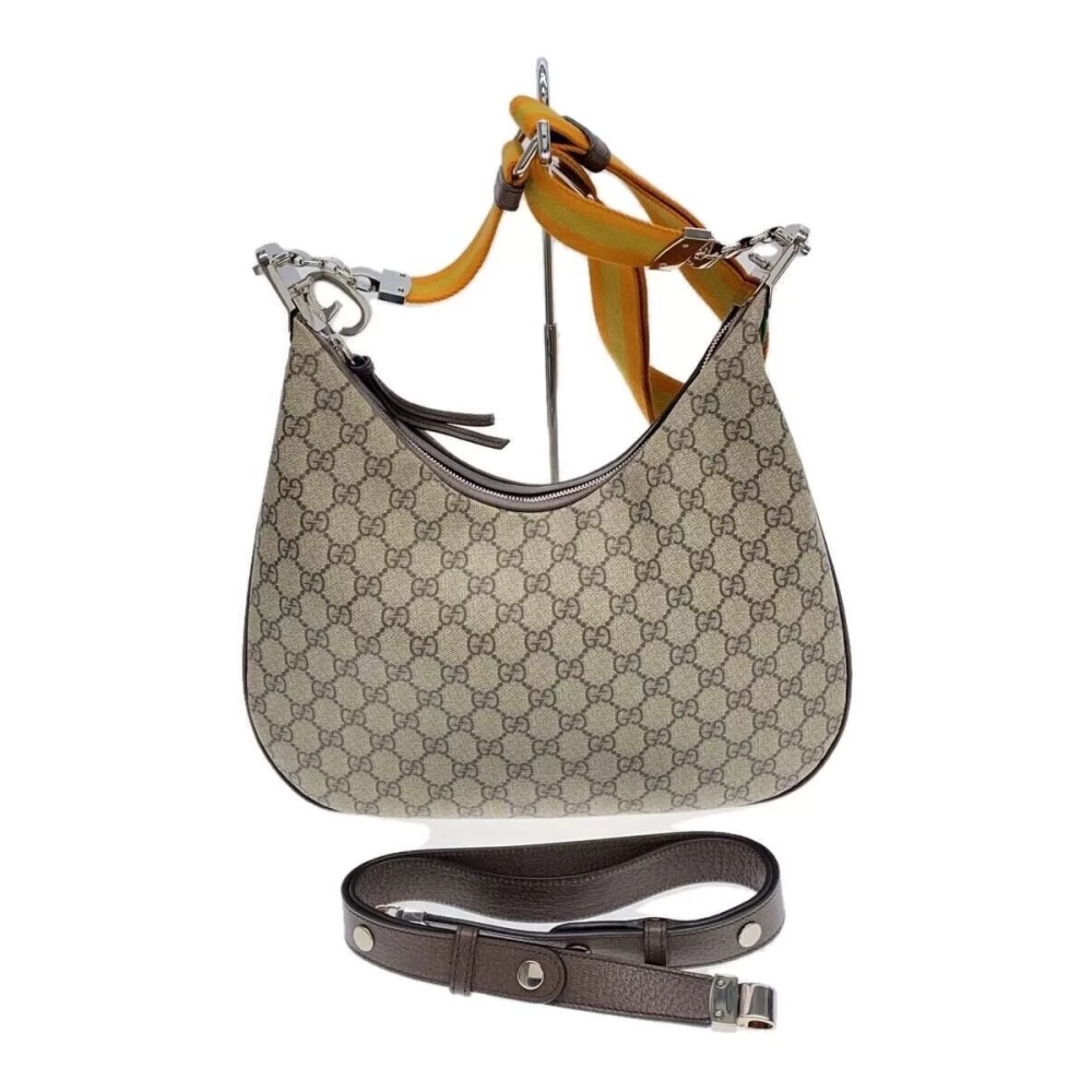 Gucci Supreme Monogram Textured Calfskin Web Large Attache Shoulder Bag,GUCCI,BAGS