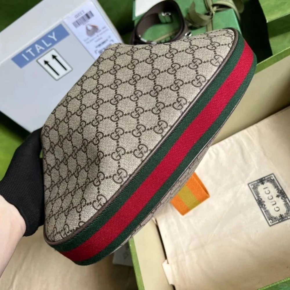 Gucci Supreme Monogram Textured Calfskin Web Large Attache Shoulder Bag,GUCCI,BAGS