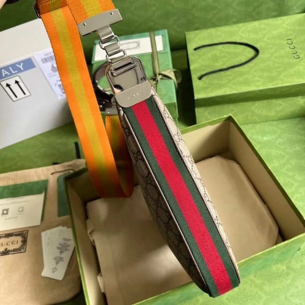 Gucci Supreme Monogram Textured Calfskin Web Large Attache Shoulder Bag,GUCCI,BAGS