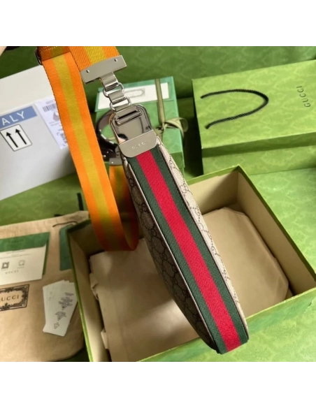 Gucci Supreme Monogram Textured Calfskin Web Large Attache Shoulder Bag,GUCCI,BAGS