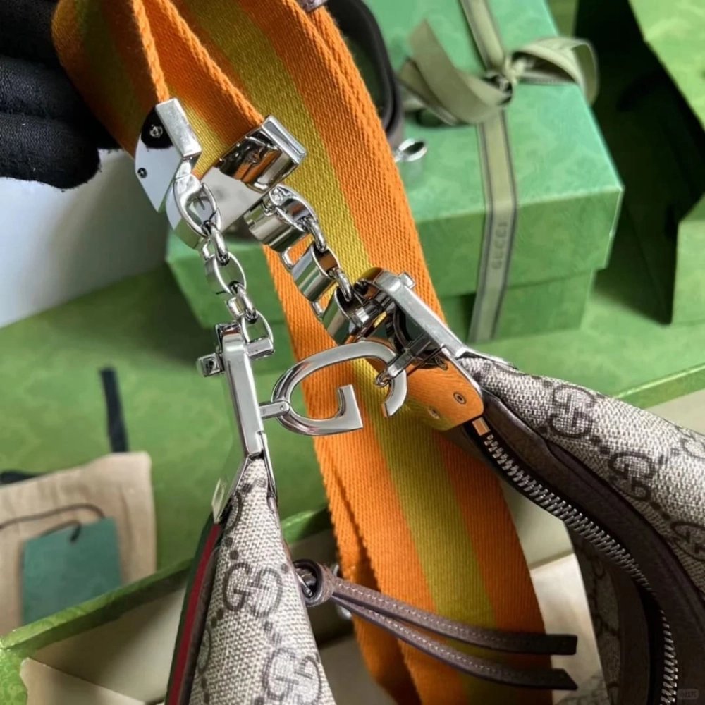 Gucci Supreme Monogram Textured Calfskin Web Large Attache Shoulder Bag,GUCCI,BAGS