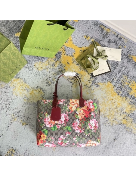 Gucci Tote Bag Floral Pattern GG Blooms Reversible Beige Pink,GUCCI,BAGS
