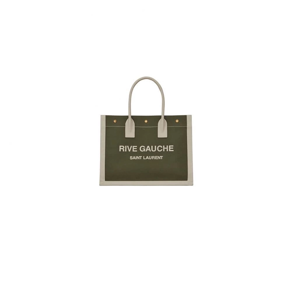 RIVE GAUCHE SMALL TOTE BAG IN LINEN AND LEATHER,YSL,BAGS