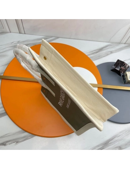 RIVE GAUCHE SMALL TOTE BAG IN LINEN AND LEATHER,YSL,BAGS