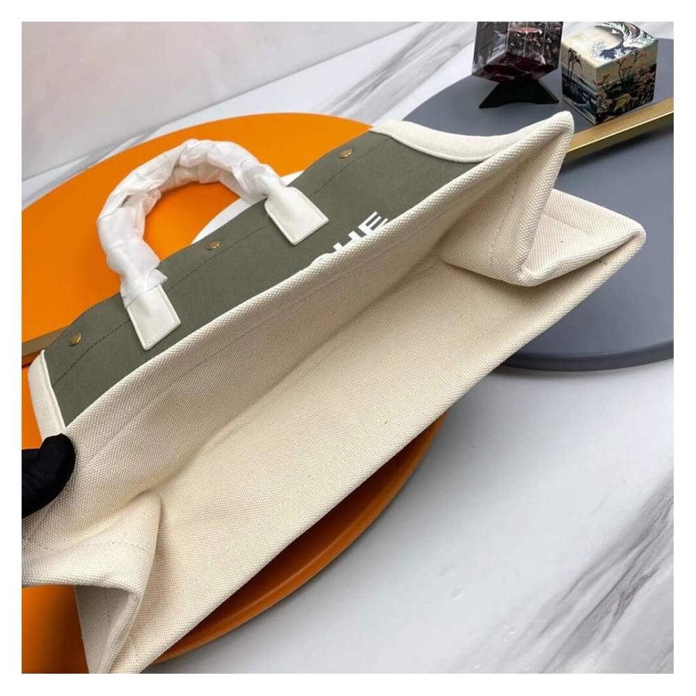 RIVE GAUCHE SMALL TOTE BAG IN LINEN AND LEATHER,YSL,BAGS