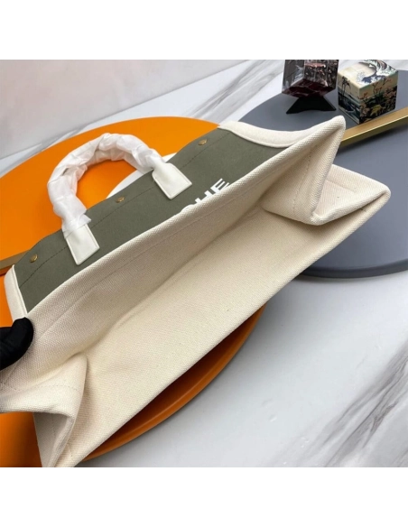 RIVE GAUCHE SMALL TOTE BAG IN LINEN AND LEATHER,YSL,BAGS