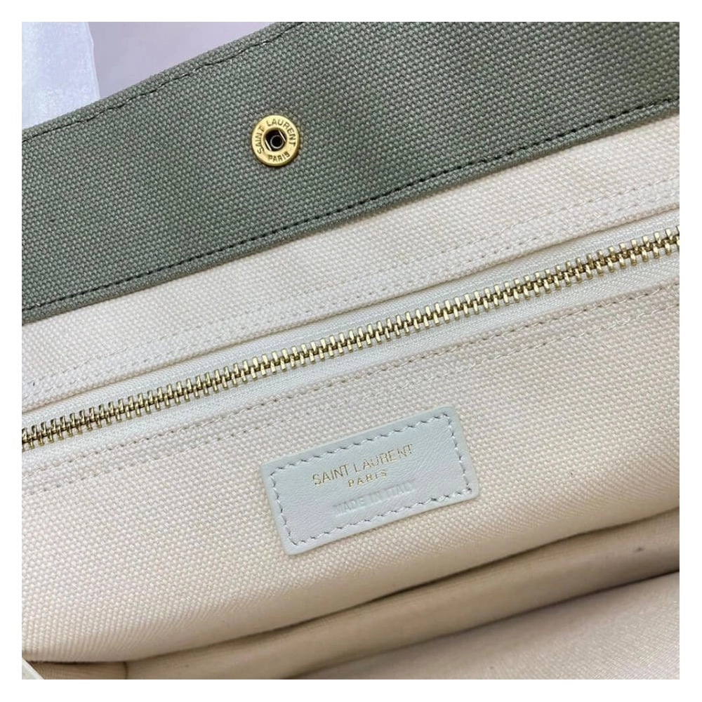 RIVE GAUCHE SMALL TOTE BAG IN LINEN AND LEATHER,YSL,BAGS