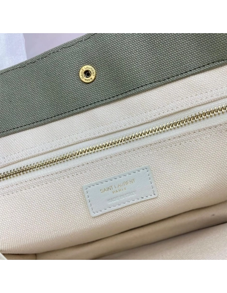 RIVE GAUCHE SMALL TOTE BAG IN LINEN AND LEATHER,YSL,BAGS